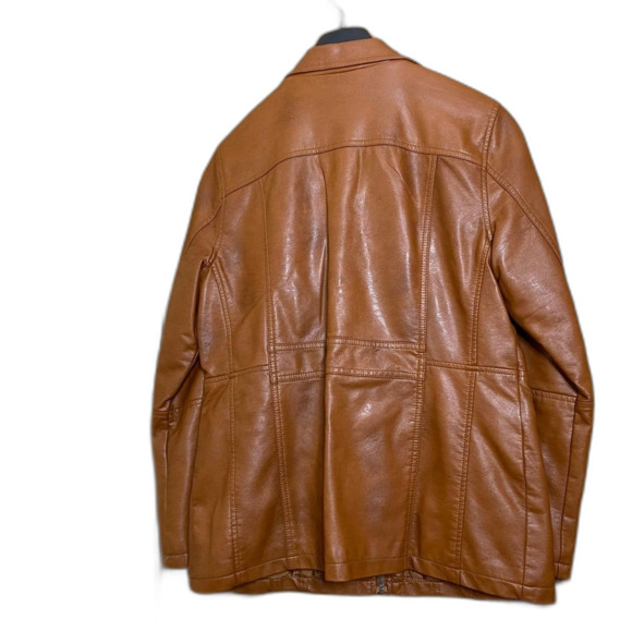 REHBRAUN Jacket Germany Faux Leather Vegan Snap Zip Petite Womens M PM Brown - Picture 2 of 14